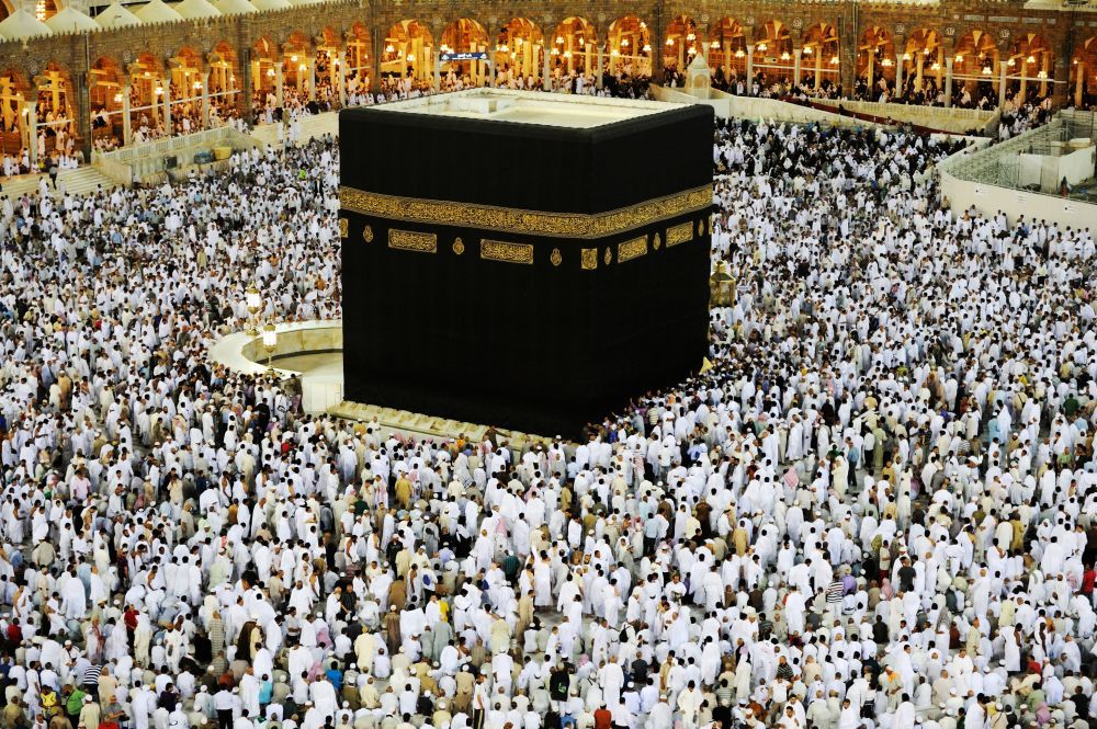 Pilgrims performing tawaf around the Kaaba, Makkah